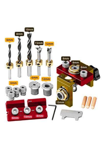 JIGHOLE Yellow Set C Woodworking 3 In 1 Doweling Jig Kit -adjustable Wood Dowel Punch Locator Aluminum Pocke