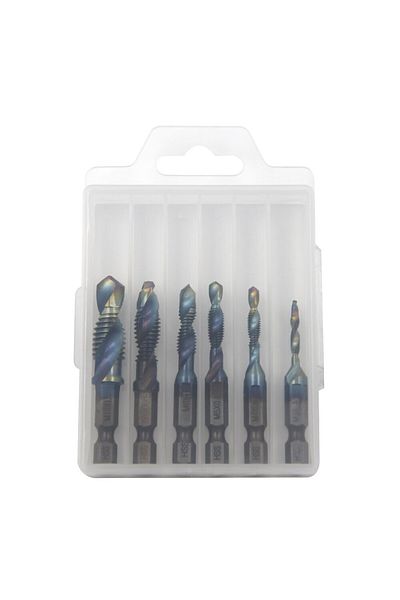 Choice 6pcs Blue Standard 6pc 4341 Blue Plated Composite Tap Chamfering Tapping Drilling Integrated Plasti