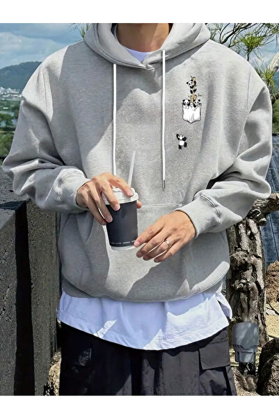 Nebulaa Tekstil سويت شيرت بغطاء للرأس مطبوع عليه الباندا الحمراء، بلوفر مريح ...