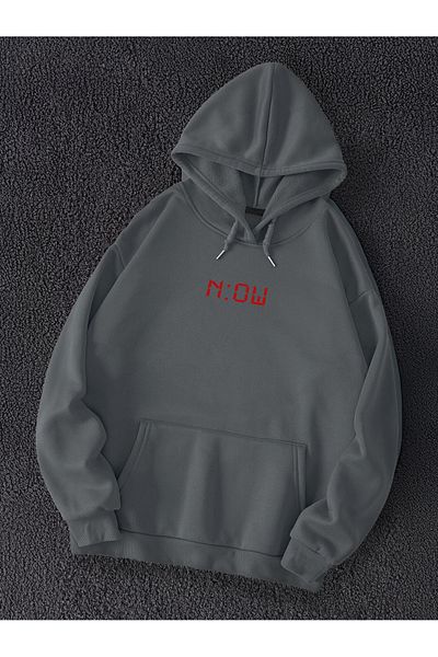 De Carte N:Ow Printed Off-Shoulder Oversize Unisex Hooded Seasonal Sweatshirt