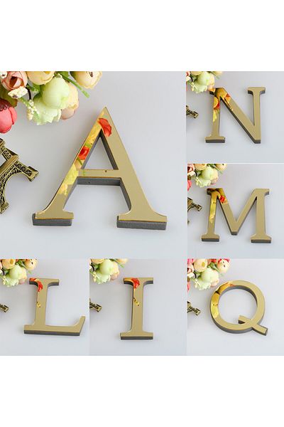 Choice A Gold Gold English Letters Wall Stickers Wall Art Alphabet Self-adhesive 3d Acrylic Mirror Eva Numb
