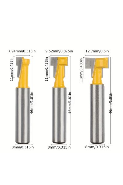 Choice 3pcs 8mm 3 Pcs,8mm Shank Lock Hole Cutter Woodworking Milling Cutter, Wood Picture Frame Hanger T-ty