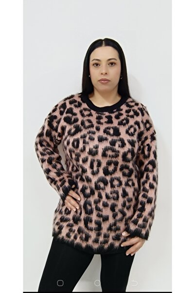 AKŞEN GİYİM BÜYÜK BEDEN LEOPAR DESENLİ İ YÜN EFEKTLİ YUMOŞ 50 CM KAZAK