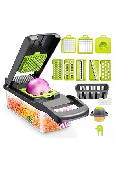 Generic 1Pc Green Black 22 in 1 Multifunctional Vegetable Slicer Cutter Shredders Slicer With Basket Frui...