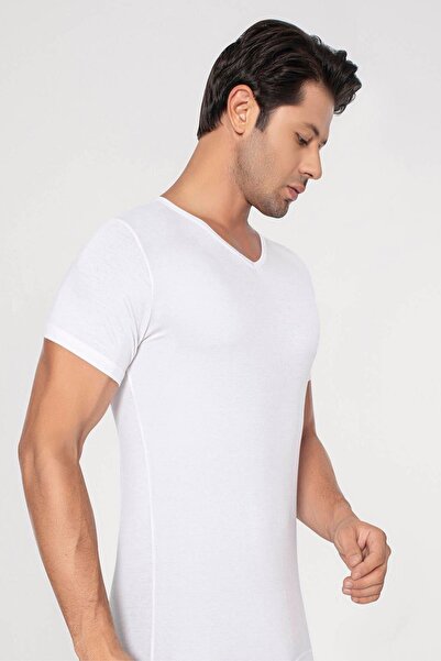 Arma Yıldız Men's Bamboo T-Shirt - Super Slim, Natural V-Neck, White