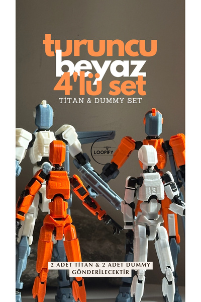 Loopify Lucky 13 Aksiyon Figürü Robot Oyuncak 4'lü Turuncu ve Beyaz Set Titan...