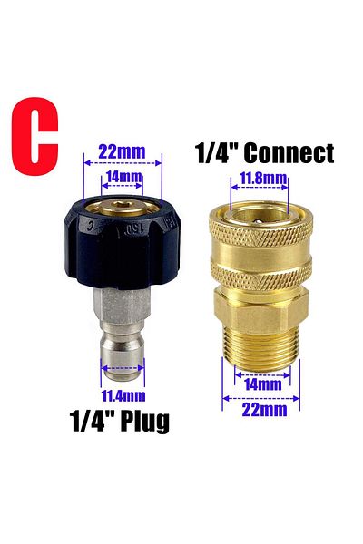 Choice Gold 2pcs Pressure Washer Adapter Kit M22 14mm / 15mm Female Swivel To Quick Connect 3/8'' Or 1/4" R