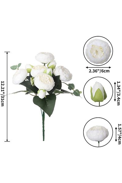Choice White 30cm Rose White Peony Artificial Flowers Bouquet 5 Big Head And 4 Bud Cheap Fake Flowers For H