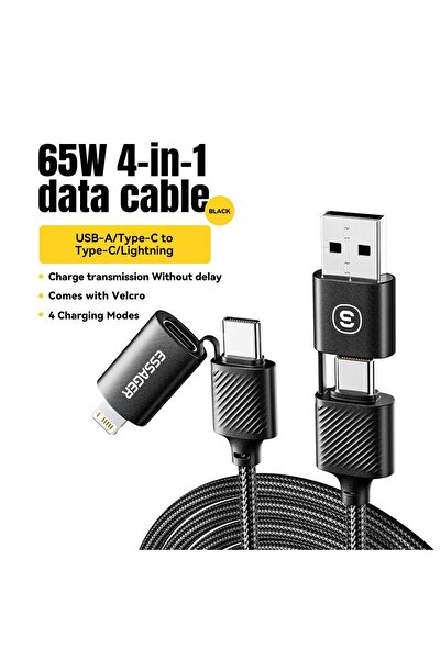 Choice كابل شحن سريع 2 في 2 يو إس بي من إيساجر بطول 1 متر باللون الأسود لهاتف سامسونج وشياومي وهواوي وآبل من نوع يو إس بي