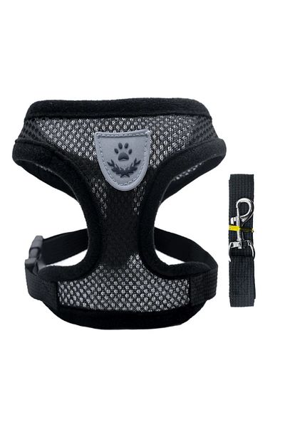 Choice M(2.5-4KG) Black Cat Harness Vest Walking Lead Leash For Puppy Dogs Collar Polyester Adjustable Mesh