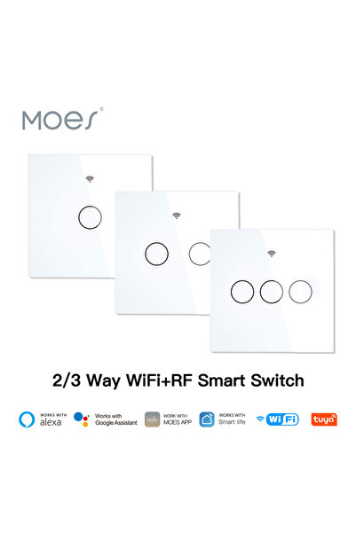MoesHouse مفتاح إضاءة حائط يعمل باللمس من MOES مزود بخاصية WiFi وجهاز تحكم عن بعد لاسلكي RF433 مع تطبيق Tuya/Smart Life وإضاءة خلفية...