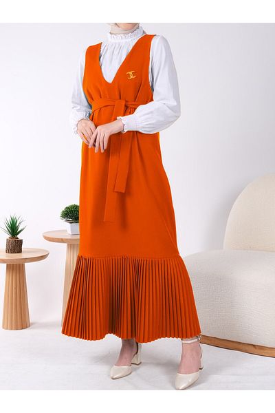 Modamorfo Faltenrock mit Gürtel -orange