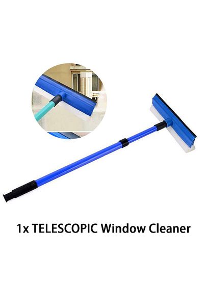 LEENKEA 2 In 1 Telescopic Window Glass Cleaner Wiper Long Handle Sponge Brush Window Mop Squeegee Wiper C...