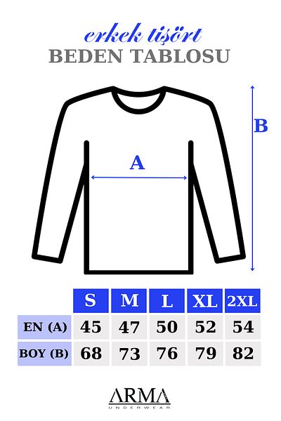 Arma Yıldız Men's Black Long Sleeve T-shirt - Undershirt, Regular Fit, Crew Neck, 100% Cotton