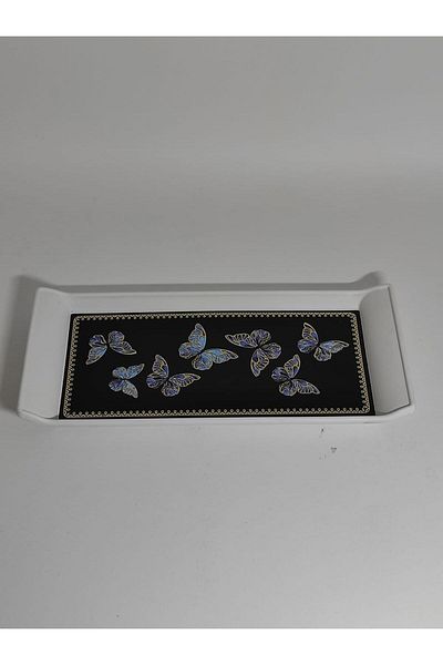 RAMDET Modern Ethnic Small Butterfly Patterned Plexiglass Small Size Serving Presentation Tray 29*13 Cm Tea Coffee Tray