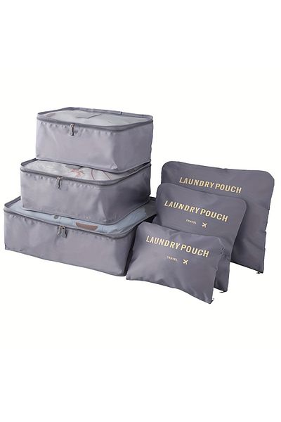Choice 6pcs Grey 6pcs Travel Organizer Set - Durable Oxford Fabric, Fashionable Women's Packing Cubes For C