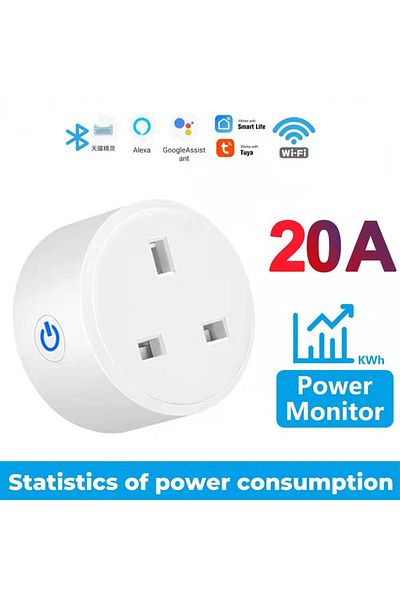 Choice Uk 20a White 20a Tuya Smart Socket Wifi Uk/eu/us Plug Adapter Home Alexa Voice Control With Energy M