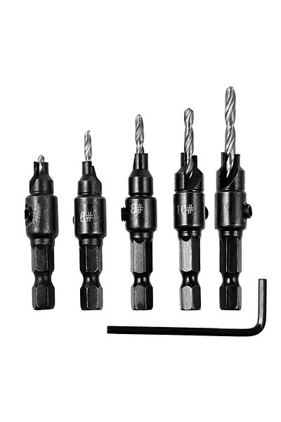 Choice Silver 5pc Woodworking Tapper Hexagon Shank Screw Countersunk Drill Bit Taper Drill Hole Drilling An