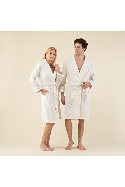 Chakra Derin Unisex Bornoz Ekru/Yeşil