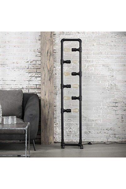 NAKRES 6'lı Metal Lambader Endüstriyel Tasarım Vintage Borulardan Rustik Köşe Aydınlatma Ayaklı Lamba