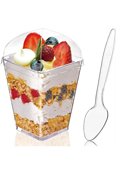 Choice 20pcs 20pcsarchcover 20pcs Plastic 160ml Dessert Cups With Lids Spoons Pudding Cup Dessert Cake Cup