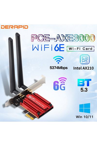 DERAPID Pce-axe3000 Wifi6e Intel Ax210 Bluetooth 5.3 Triple Band 2.4g/5ghz/6ghz Wifi Card 802.11ax Ax200 Pci