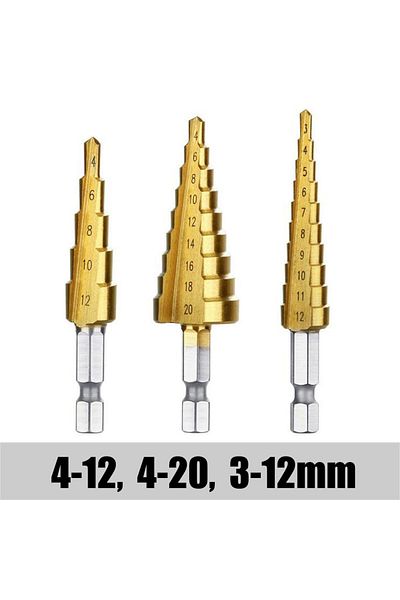 Choice 3 In 1 Hexagon 3-12mm 4-12mm 4-20mm Hss Straight Groove Step Drill Bit Set Titanium Coated Wood Meta