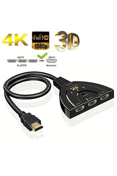 Choice محول HDMI 4k*2k 3 منافذ متوافق مع التلفزيون عالي الدقة محول فيديو 4k 3d موزع KVM 3 مدخل 1 مخرج P