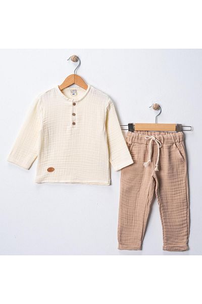 MAXI DRY Hundred Percent Cotton, Comfortable Fit Boys Muslin Fabric Bottom Top Set, 3 Buttons