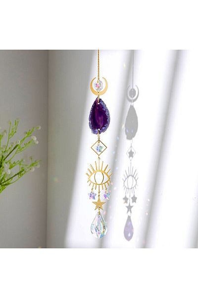 Choice B3318 1pc,agate Raw Stone Artificial Crystal Wall Hanging,sun Eyes And Stars Moon Pendant, Home Deco