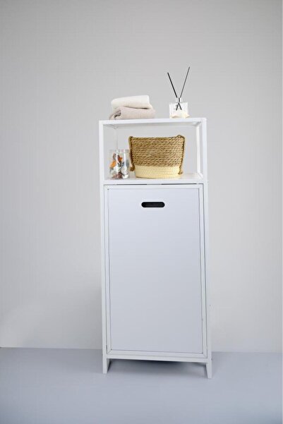 Digithome Metal Kirli Sepetli 2 Raflı Çok Amaçlı Banyo Düzenleyici Raf Organizer Beyaz – Mrs-007 C1-