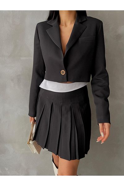 LB Laluna Butik Set de jachetă și fustă blazer neagră de damă