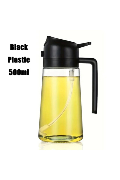 Choice زجاجة زيت مطبخ بلاستيكية سوداء متعددة الوظائف بسعة 500 مل لرش الزيت، 2 في 1، مناسبة للطعام