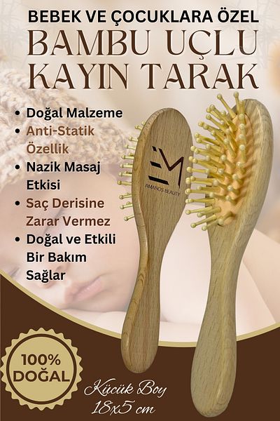 EM AMANOS BEAUTY Baby and Children's Bamboo Tip Beech Comb - Natural Touch Offers Delicate Care Special Series Production
