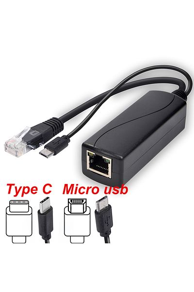 HKBTM 12V-1A (100M) HKBTM POE Splitter 48V To 5V 12V Micro USB tpye-C BarrelJack  Power Supply for Huawei