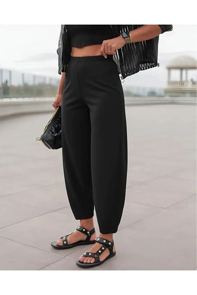 MevaMoss Crepe Lycra Balloon Trousers Black