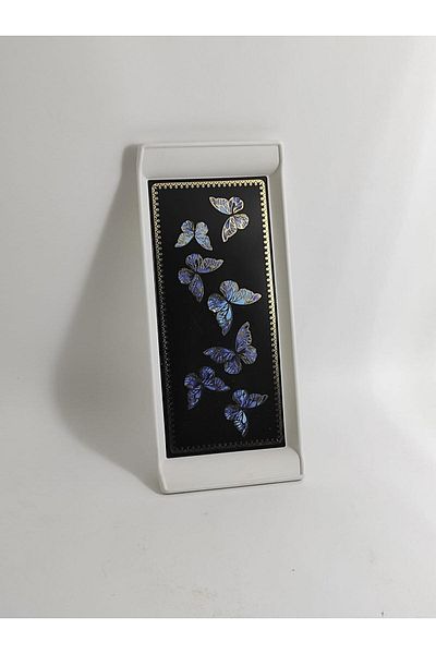 RAMDET Modern Ethnic Small Butterfly Patterned Plexiglass Small Size Serving Presentation Tray 29*13 Cm Tea Coffee Tray