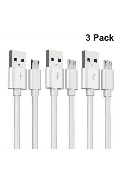 Choice كابل شحن USB A إلى Micro أبيض بطول 1 متر و1 متر/3 قدم - عبوة من 3 قطع
