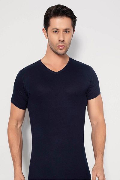 Arma Yıldız Ανδρικό μπλουζάκι μπαμπού Navy Blue με κοντό μανίκι V λαιμόκοψη
