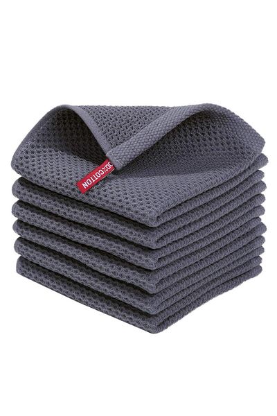Choice Grey 6pcs 12x12cm 100% Cotton Waffle Weave Dish Cloths Ultra Soft Absorbent Quick Drying