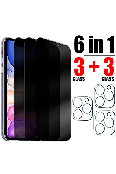 Choice10 زجاج 6 في 1 لهاتف iPhone 14 ProMax زجاج مقسّى مضاد للتجسس 6 في 1 لهاتف iPhone 14 13 12 11 15 Pro Max Camer