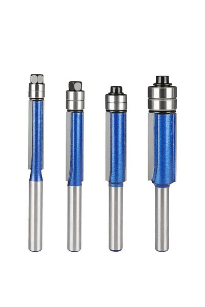 Choice 4pcs 4pcs,sparkling Silver-blue Double Bearing Flush Trim Router Bit - 1/4" Shank Dual Cutting Blade