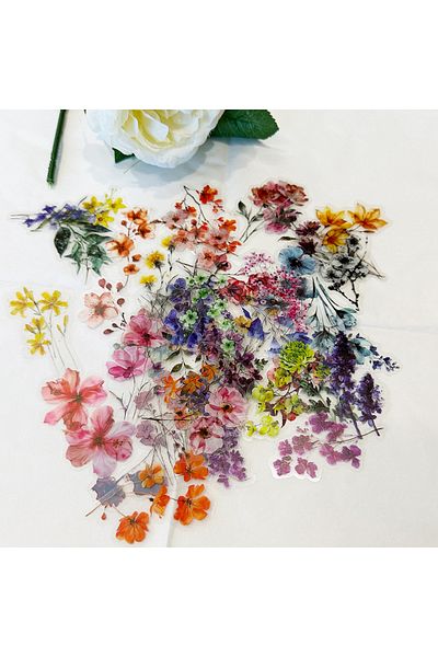 Choice Pet010 50 Pcs Ink Flower Stickers Pack Waterproof Transparent Pet Booklet Flower Material Decorative