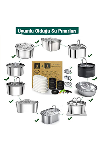 WINBEST Paslanmaz Çelik Su Pınarı Için Aktif Karbon Yedek Filtre 8 Adet