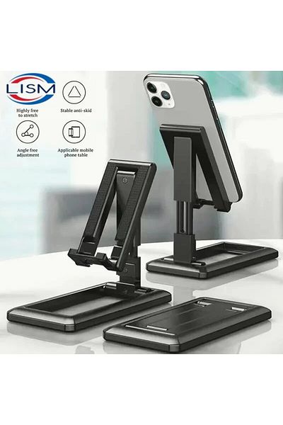 LISM Foldable Tablet Mobile Phone Desktop Phone Stand for iPad iPhone Samsung Desk Holder Adjustable D...