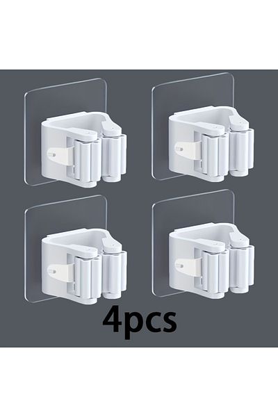 Choice 4pcs White 4pcs Easy-install Wall-mounted Mop & Broom Holder - Strong Adhesive, No-drill Storage Rac