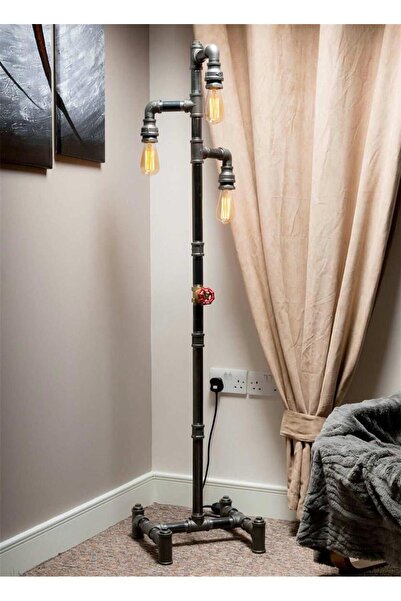 NAKRES 3 lü Endüstriyel Retro Lambader Vintage Borulardan Rustik Köşe Aydınlatma Lambası Ayaklı Lamba