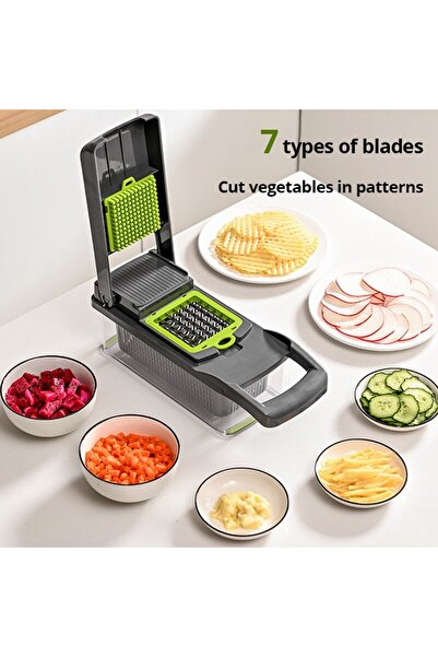 Generic 1Pc Green Black 22 in 1 Multifunctional Vegetable Slicer Cutter Shredders Slicer With Basket Frui...