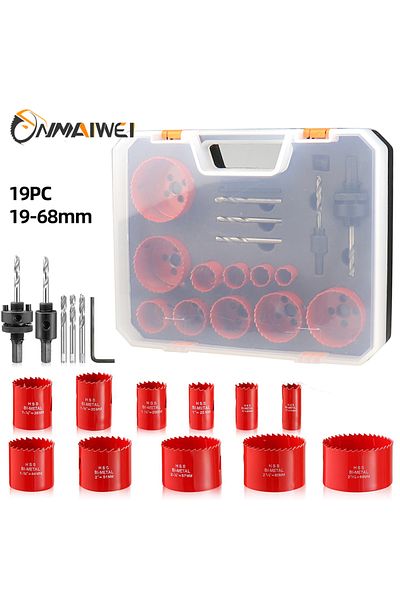 onmaiwei Be-metal 19 Pcs Hole Saw Kit 19-68mm M42 Bi-metal Hole Saw Cutter Drill Bits Set For Drilling Wood D