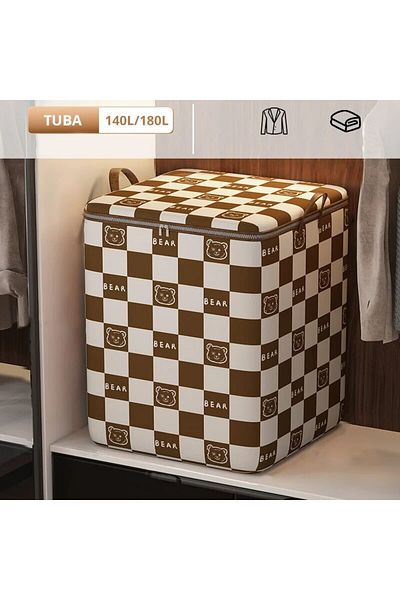 Choice 50x50x70cm 1pc Brown 1pc Portable Large Capacity Quilt Storage Bag Cute Bear Plaid Pattern Clothes O